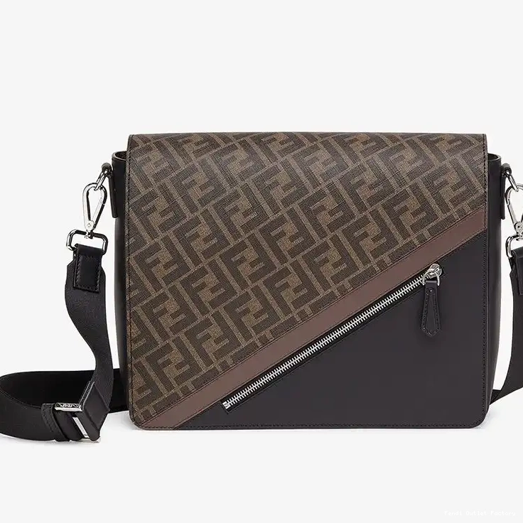 Vintage HOT Fendi FF Large Messenger Motif In Brown Bag Fabric 0627